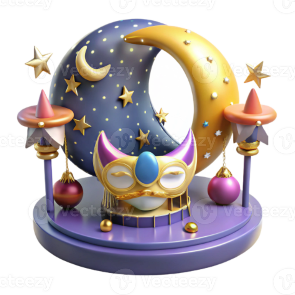 wonderful creative Nocturnal Carnival 3D Render of Whimsical Moonlit Scene exclusive png