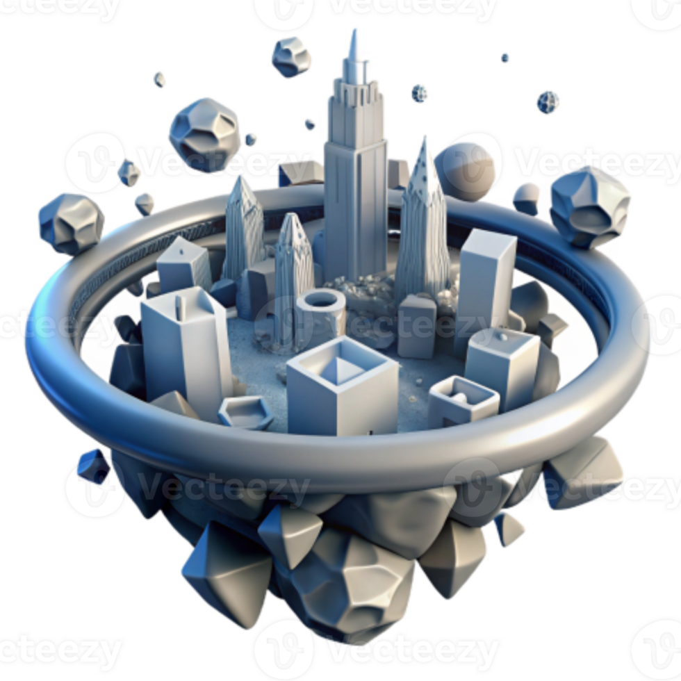 wonderful rustic Abstract Cityscape 3D Geometric Forms in Orbital Ring detailed png