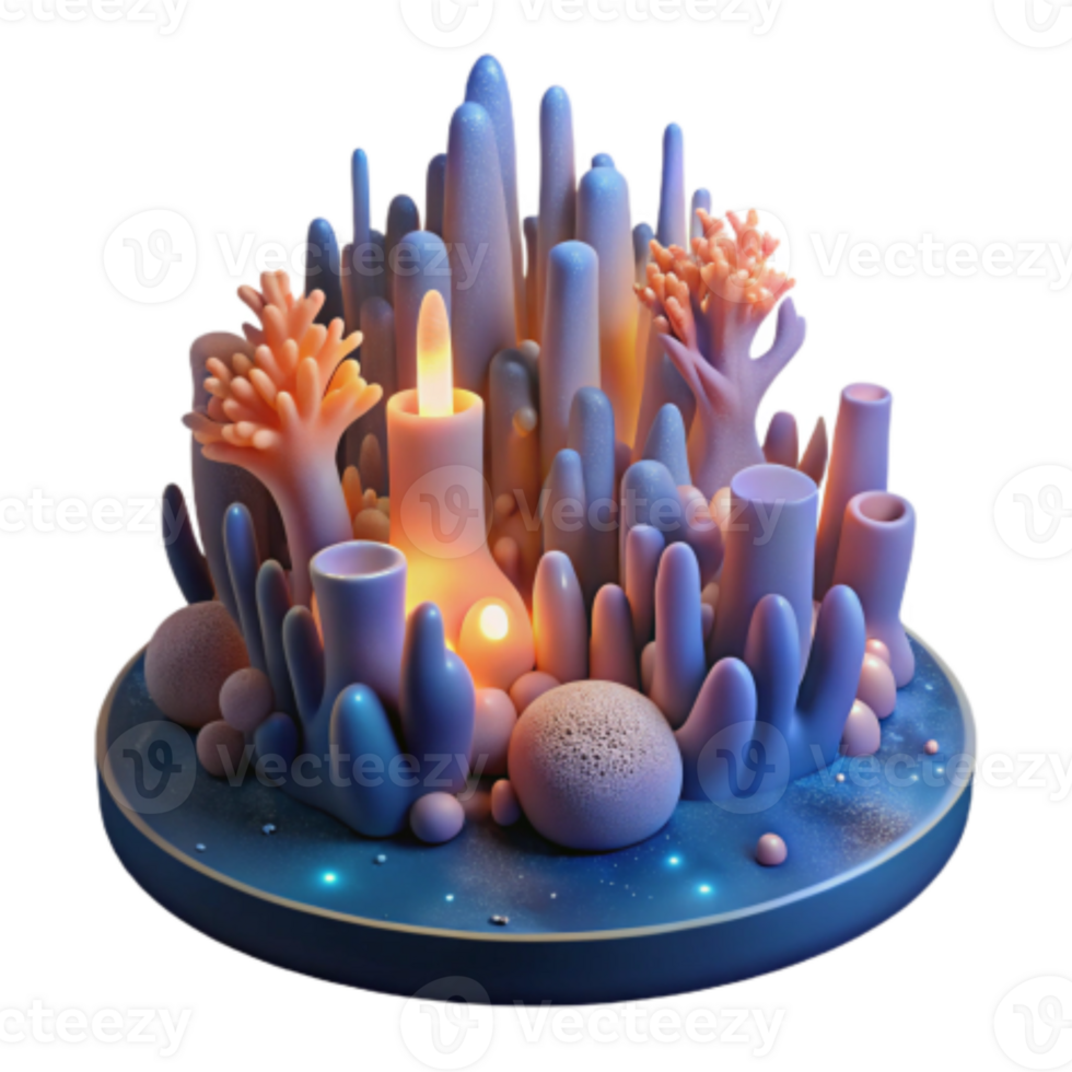 elegant classic Illuminated Coral Reef 3D Render of Underwater Scene authentic png