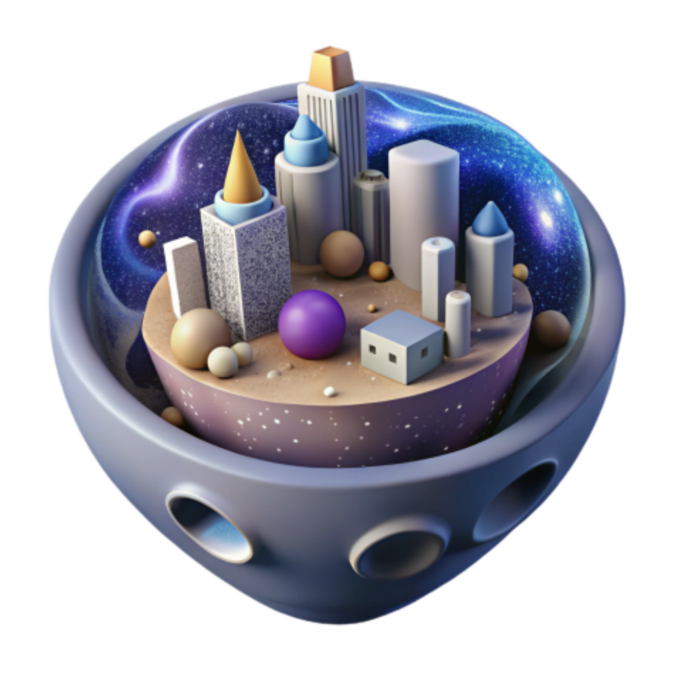 beautiful vintage Miniature 3D Cityscape in Cosmic Sphere high resolution png