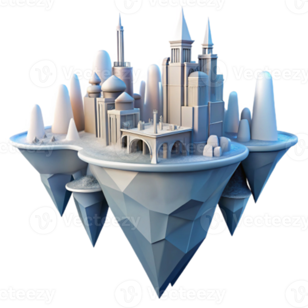 beautiful modern Floating City Architectural Wonders on a Crystal Island professional png