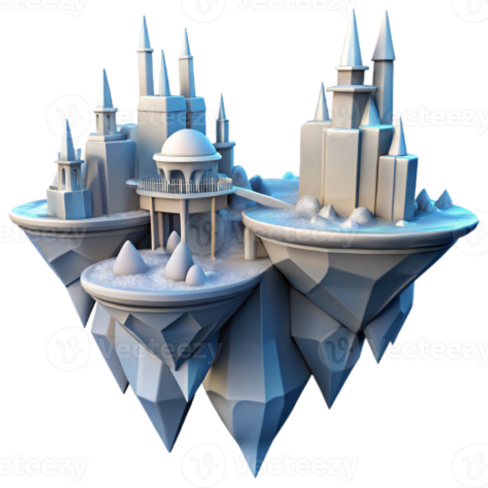 impressive vintage Floating Castle Island Fantasy Architecture Render professional png