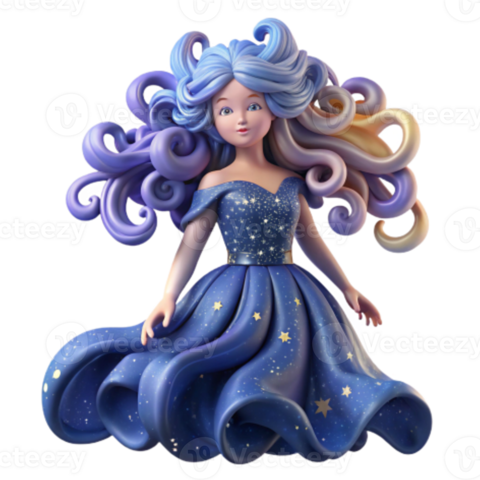 beautiful artistic Starry Night Princess 3D Render of a Fantasy Dress exclusive png