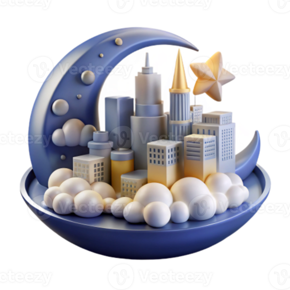 extraordinary classic Cityscape Dreams 3D Render of Moonlit Urban Scene 4K png