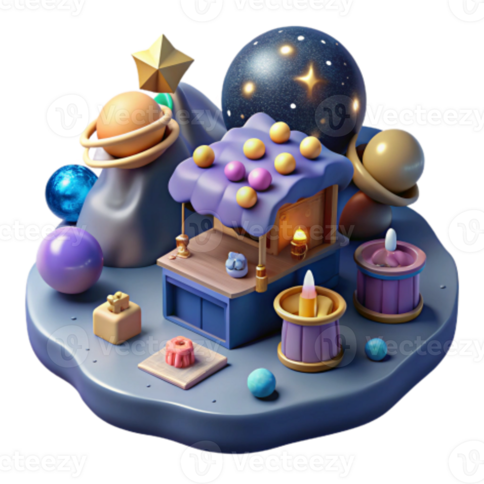 beautiful rustic Celestial Shop 3D Render of Fantasy Market premium png