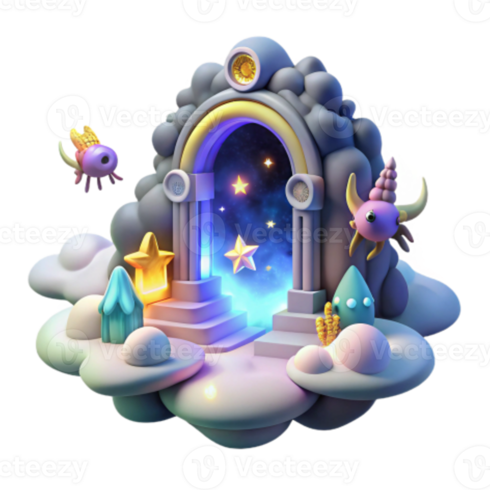 impressive traditional Fantasy Starry Night Archway 3D Render of Magical Portal genuine png