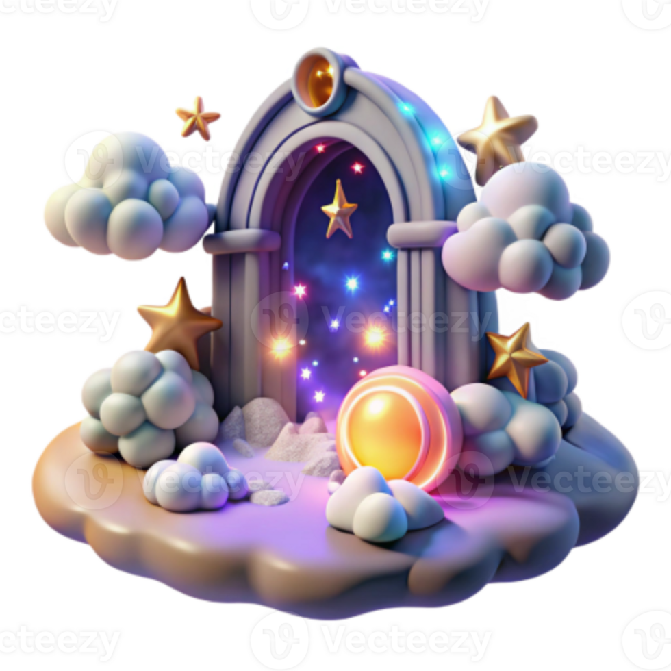 serene vintage Magical Starry Gateway 3D Render of Fantasy Portal detailed png
