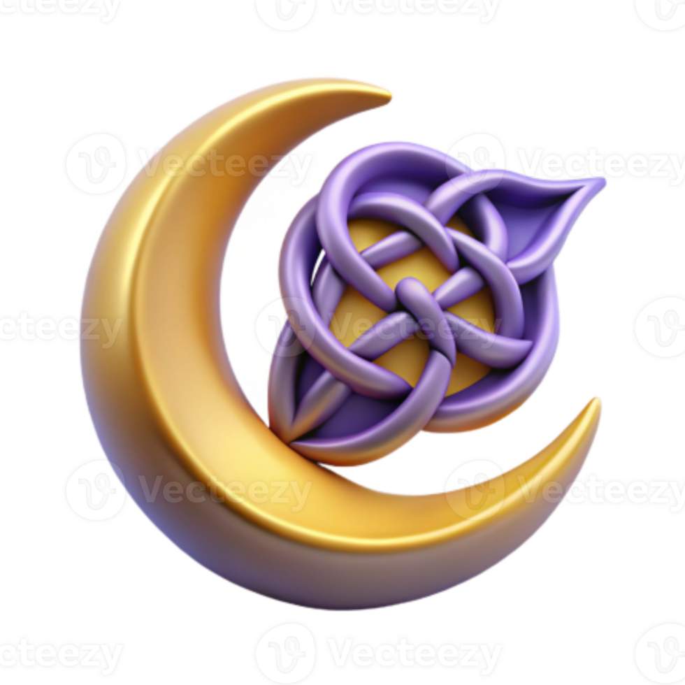 serene artistic Crescent Moon and Celtic Knot 3D Render authentic png
