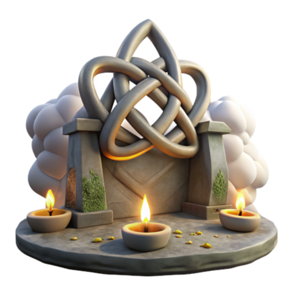 stunning abstract Celtic Knot Shrine 3D Render of Mystical Altar with Candles original png