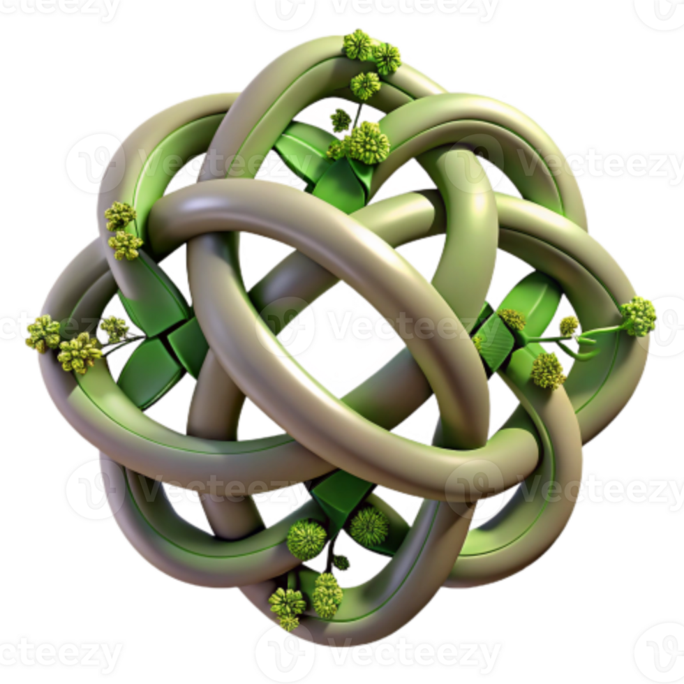 impressive classic Abstract Green Knot Design 3D Render of Intertwined Forms with Floral Accents premium png