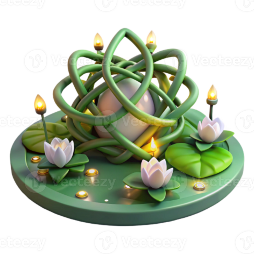 serene creative Enchanted Pond Mystic Vines, Lotus Flowers, and Glowing Candles 4K png