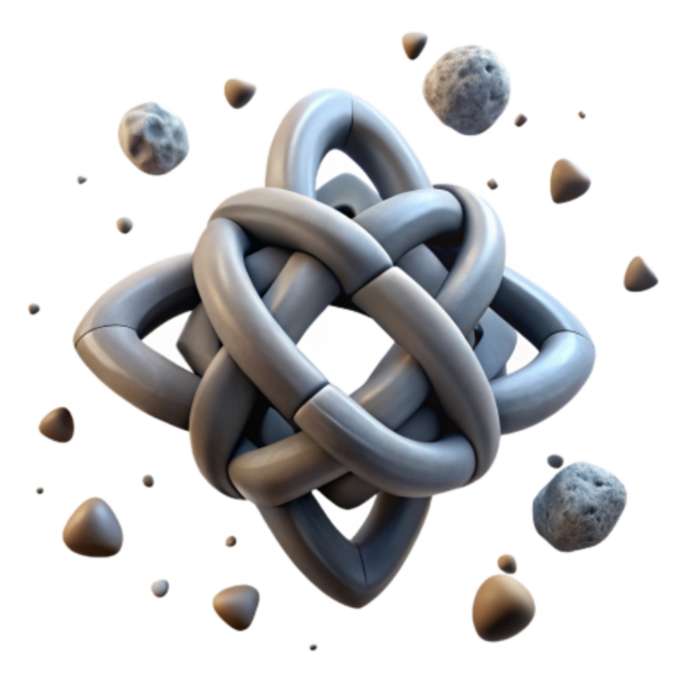 dramatic traditional 3D Abstract Knot Design with Space Rocks high resolution png