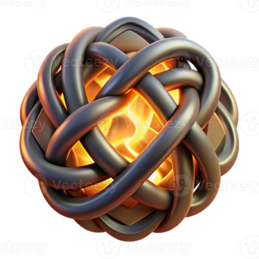 elegant creative Intricate Knot Design 3D Render of a Metal Braid with Inner Glow high quality png