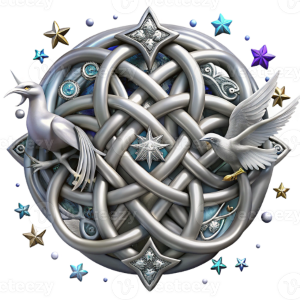 wonderful rustic Celestial Knotwork Silver Birds Stars 4K png