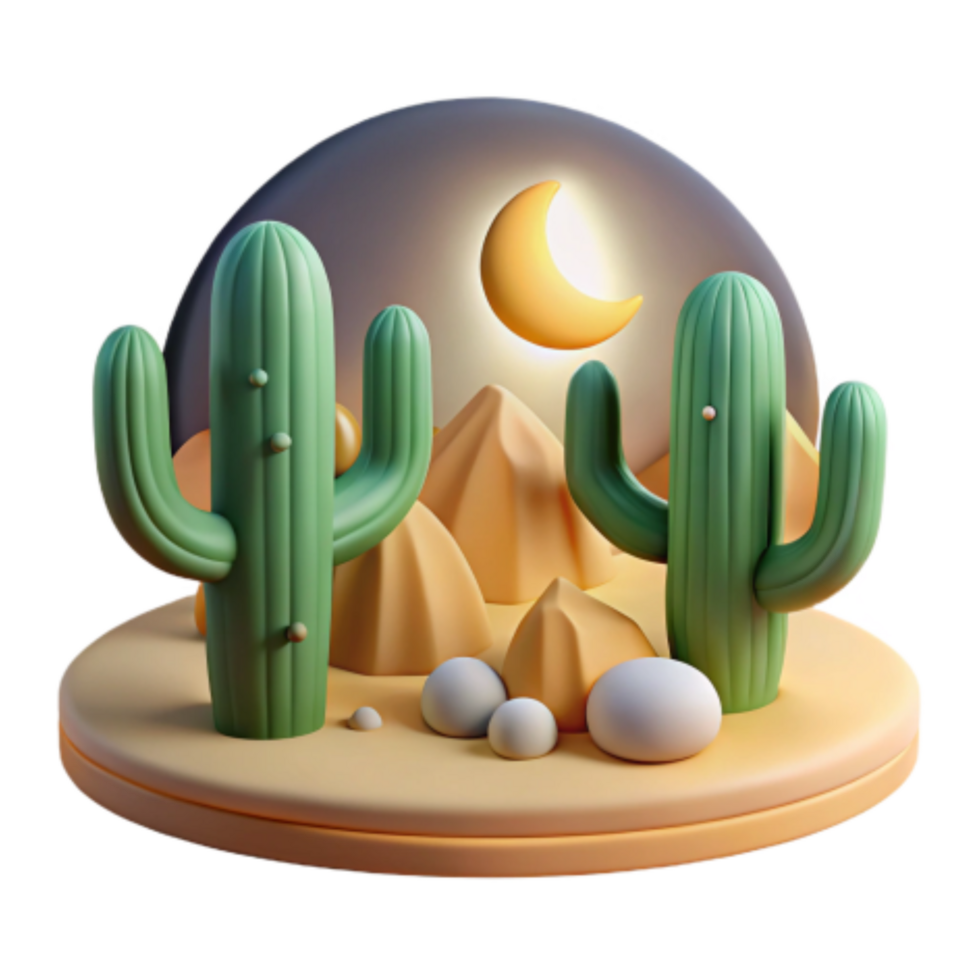 impressive abstract Nighttime Desert Landscape with Cacti genuine png
