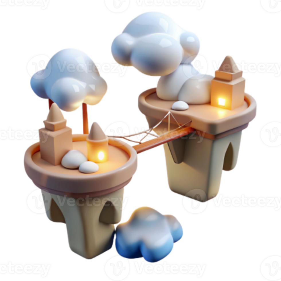 vibrant classic Floating Islands A 3D Render of Whimsical Architecture 4K png