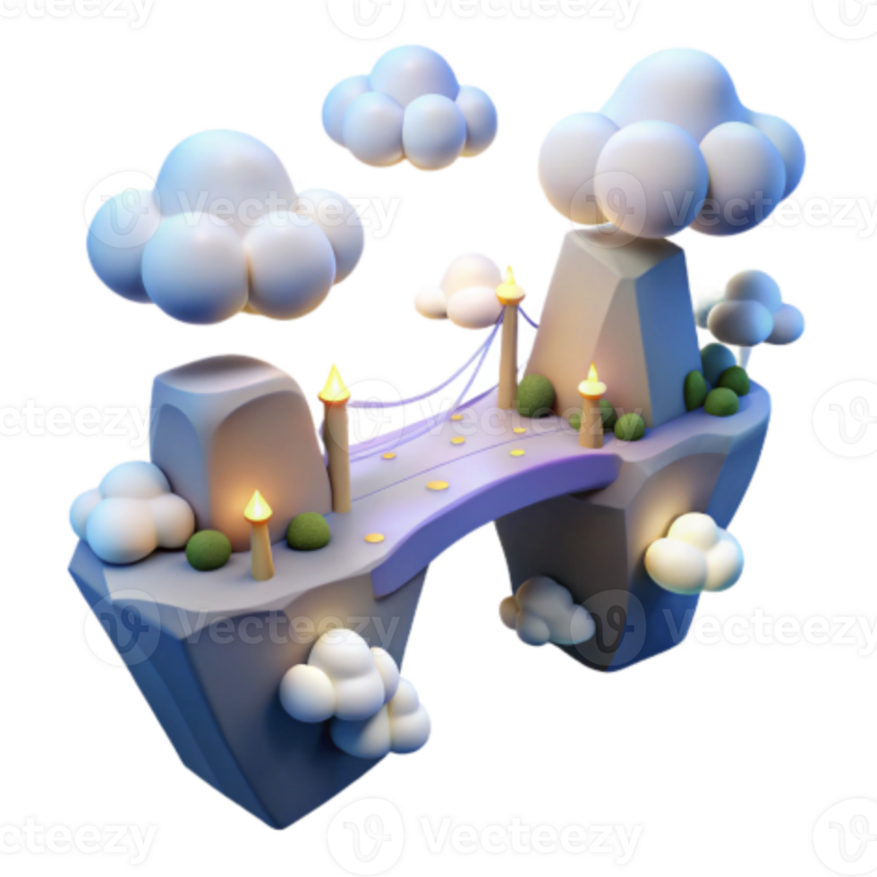 vibrant classic Enchanted Cloud Bridge Fantasy Island 3D Render authentic png