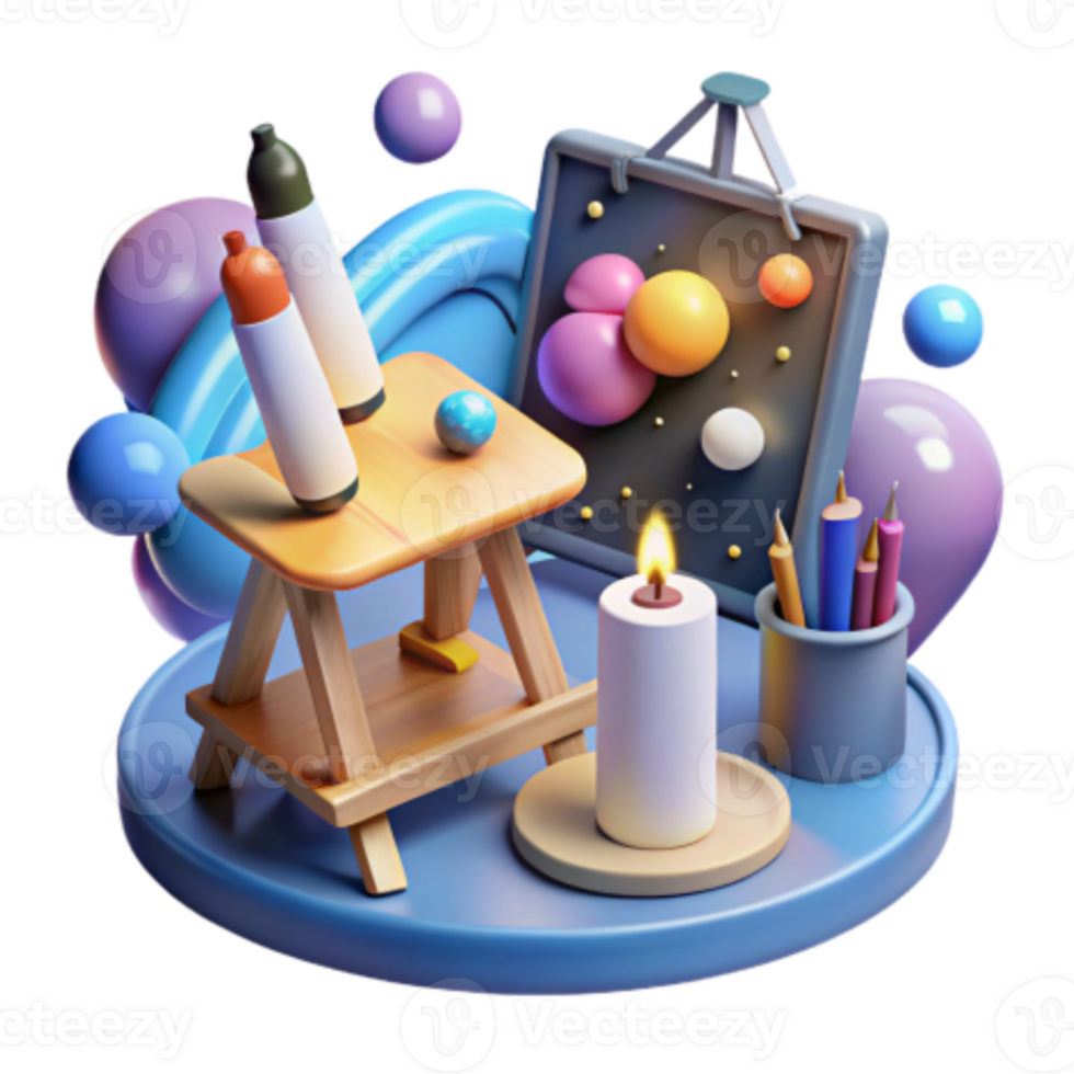 elegant artistic Creative Art Studio Setup Table, Canvas, Markers More high quality png