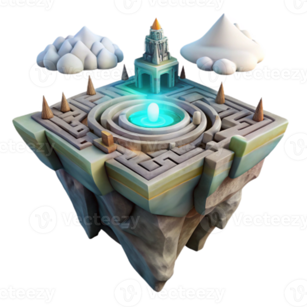 vibrant classic Floating Island Maze A Mystical Puzzle detailed png