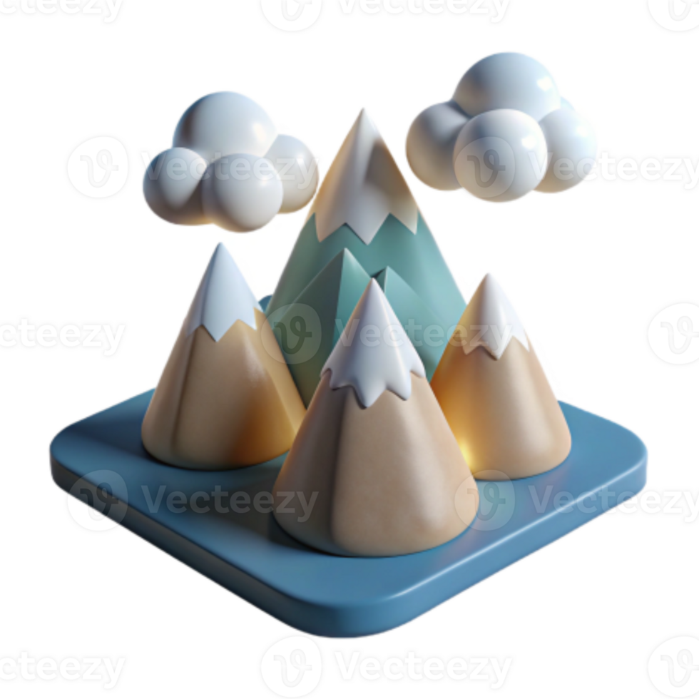 impressive rustic 3D Cartoon Mountains Landscape Scenic Peaks and Clouds professional png