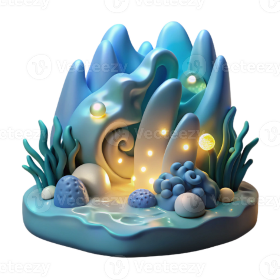 magnificent creative Luminous Ocean Scene 3D Render of Underwater World original png