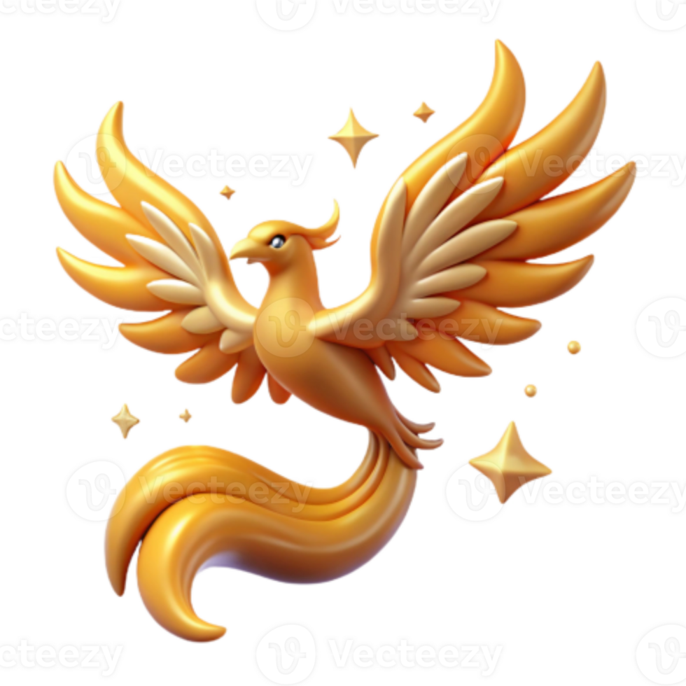 extraordinary rustic Golden Phoenix 3D Render of Mythical Bird high resolution png