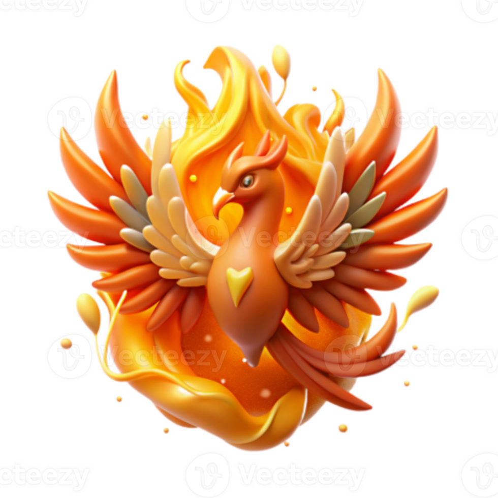 stunning modern Flaming Phoenix Mythical Bird in 3D Render high resolution png
