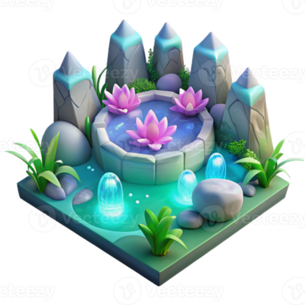 magnificent creative Enchanted Pond 3D Fantasy Garden Scene genuine png