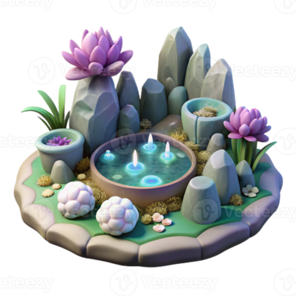magnificent minimalist Enchanted Garden Pond 3D Render of Magical Oasis high quality png