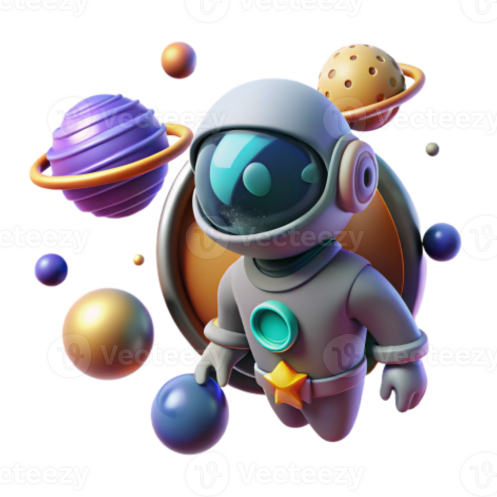 wonderful traditional Cute Astronaut in Space 3D Render of Planets and Stars exclusive png