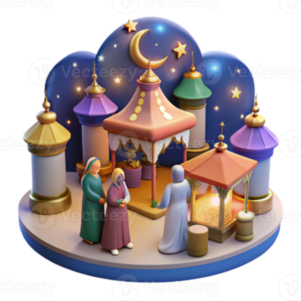 magnificent artistic Night Market Scene 3D Render of Festive Islamic Architecture professional png