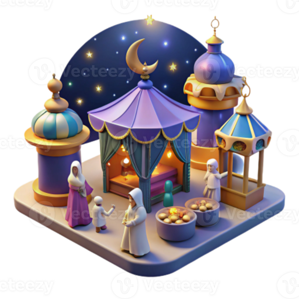 vibrant vintage Night Market Scene Ramadan Festive 3D Render high resolution png