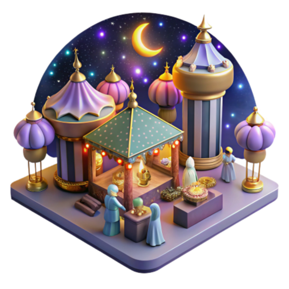 serene rustic Night Market Festive 3D Render of an Enchanting Arabian Setting 4K png