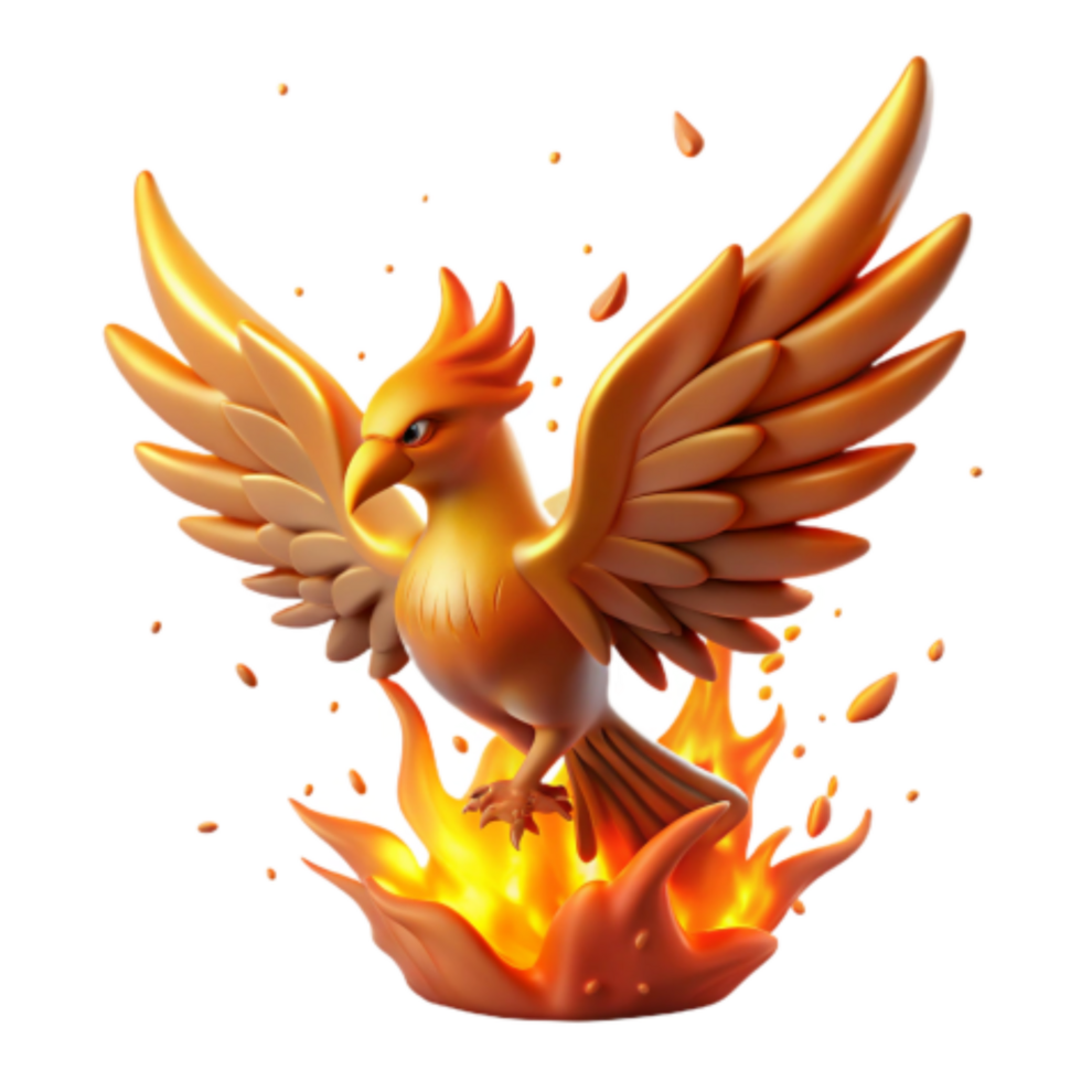 vibrant vintage Majestic Phoenix 3D Render of Mythical Firebird 4K png