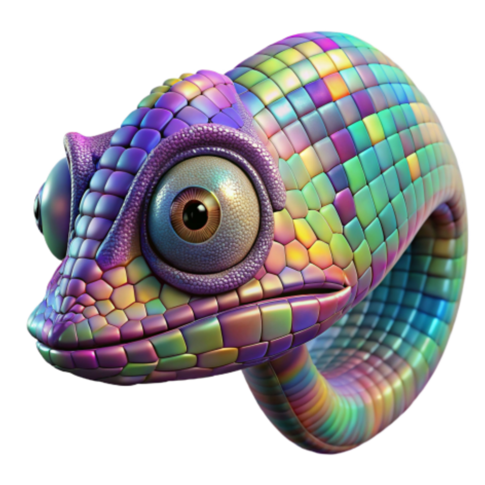 magnificent classic Colorful Chameleon Iridescent Scales, 3D Render professional png