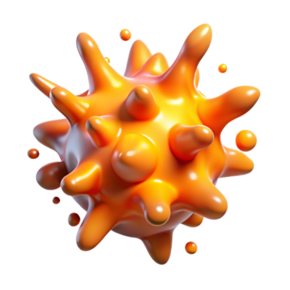 wonderful vintage Abstract Orange Blob, 3D Render, Spiky, Gooey, Liquid high quality png