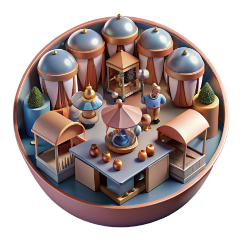 impressive classic Whimsical Fairytale Market 3D Rendered Fantasy Scene original png