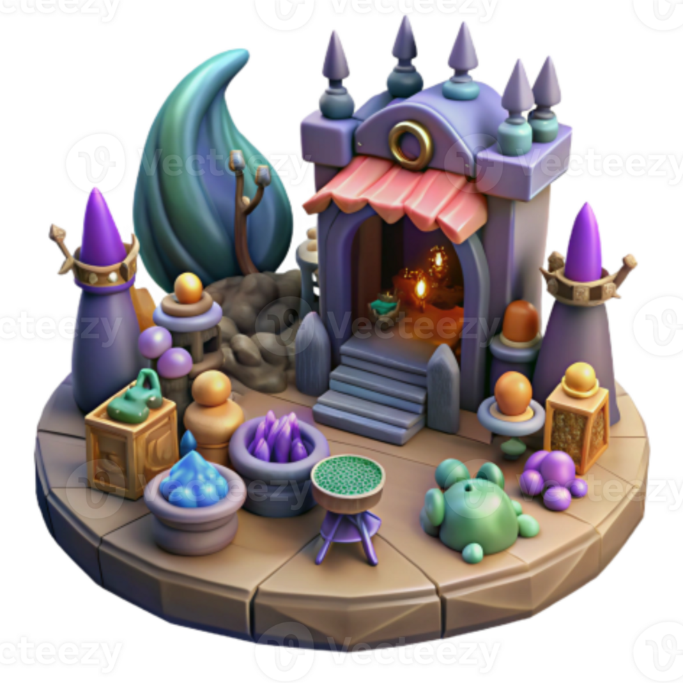 vibrant traditional Enchanted Fantasy Shrine 3D Render of Magical Realm genuine png
