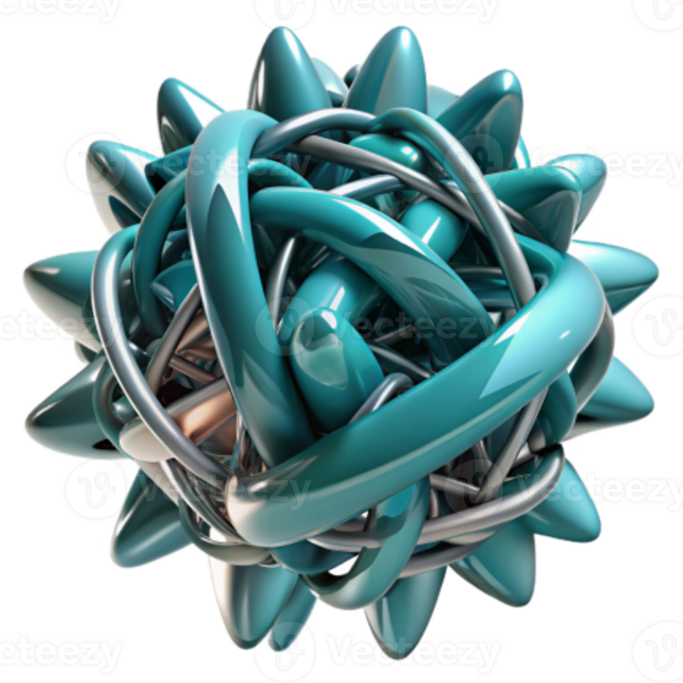 vibrant contemporary Abstract 3D Render Teal and Silver Intertwined Forms original png