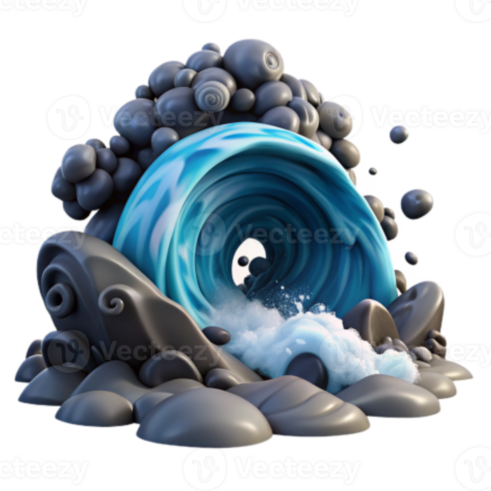 elegant contemporary Ocean Wave Crashing on Rocks 3D Render professional png