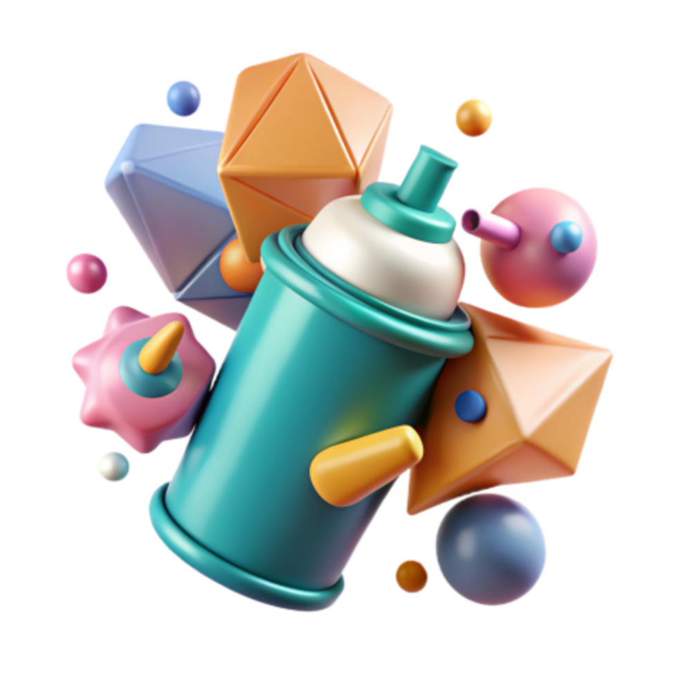 vibrant artistic Abstract 3D Shapes and Spray Paint Can original png