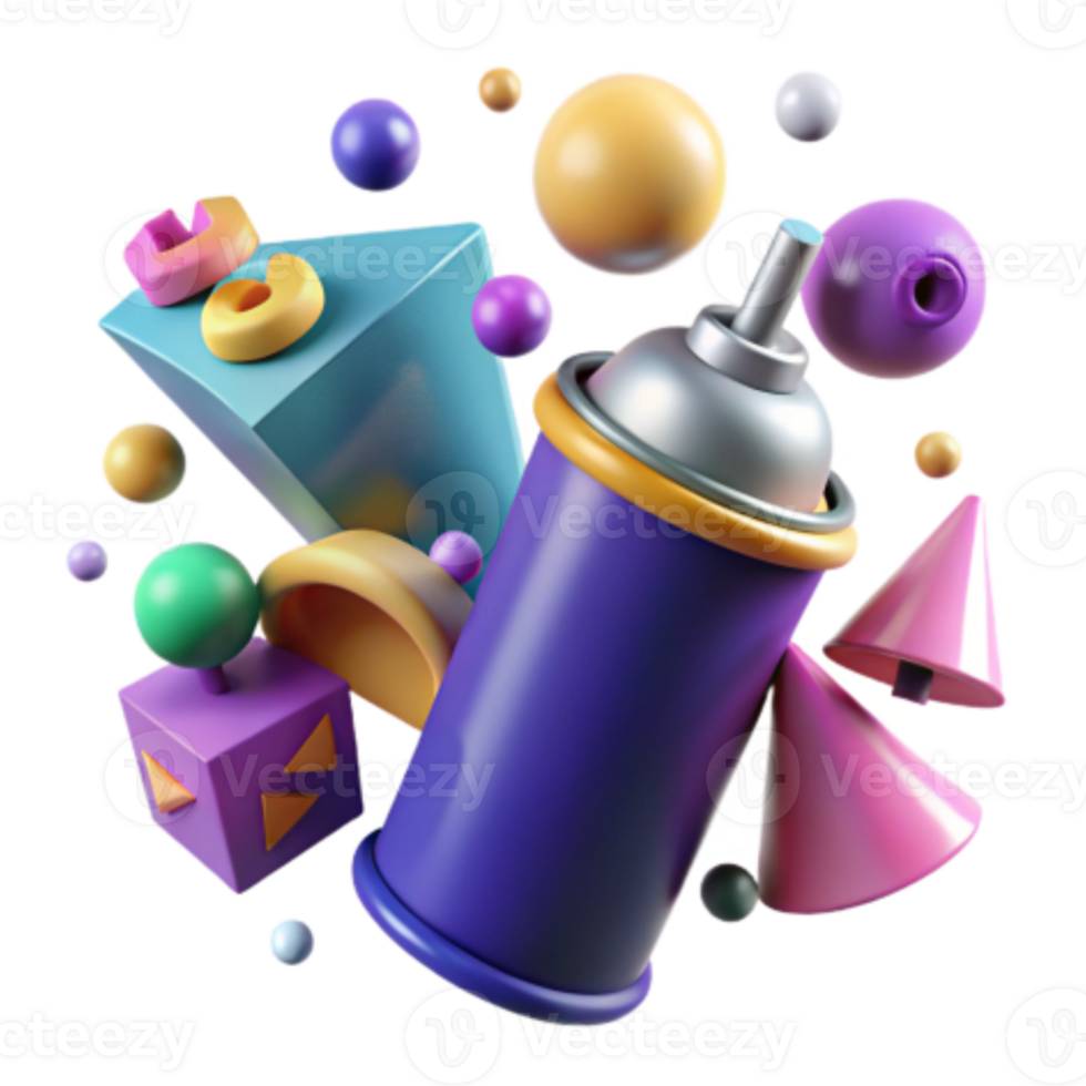 elegant creative 3D Render Colorful Geometric Shapes Spray Paint Can authentic png