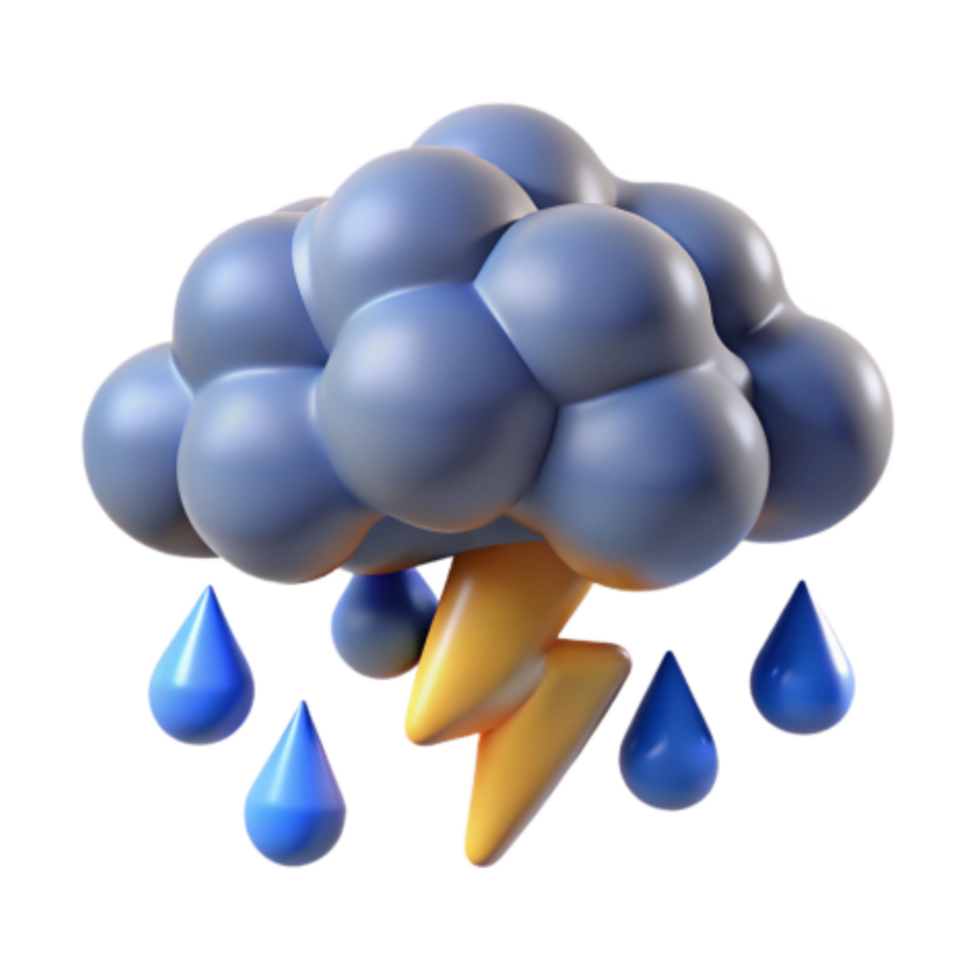beautiful classic 3D Thunderstorm Cloud with Rain and Lightning detailed png