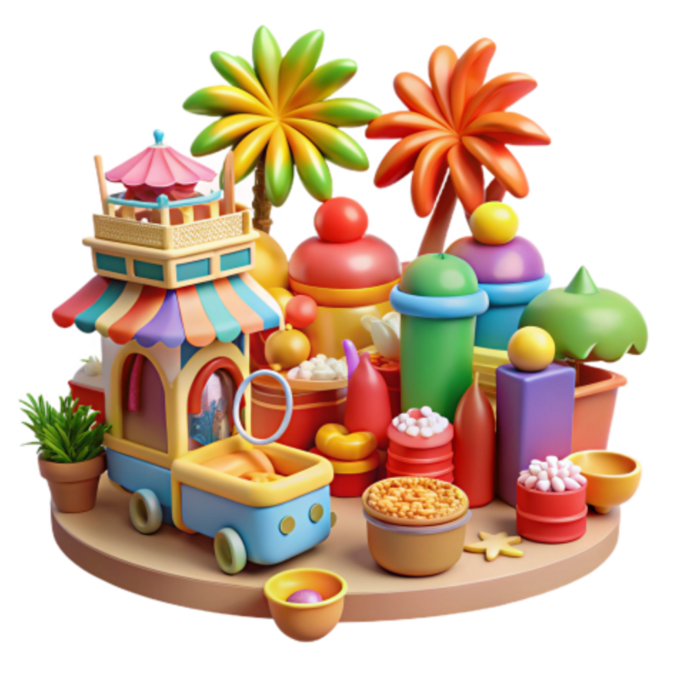 beautiful rustic Whimsical 3D Render of a Colorful Market authentic png