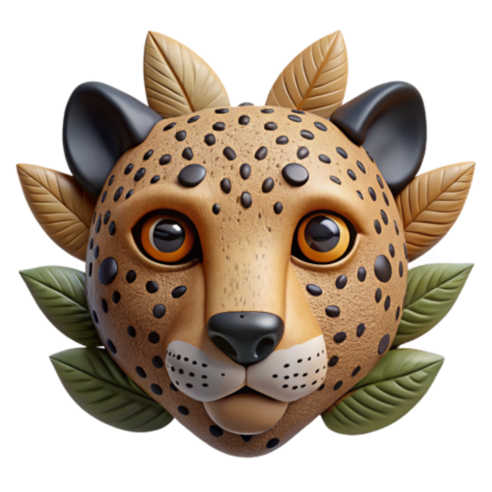 extraordinary rustic Cute Cheetah 3D Model with Leaves professional png