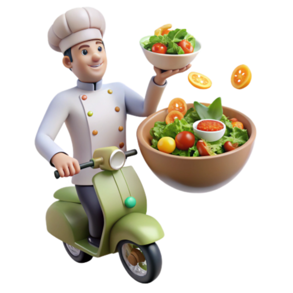 dramatic creative Chef Delivers Fresh Salad on Scooter original png