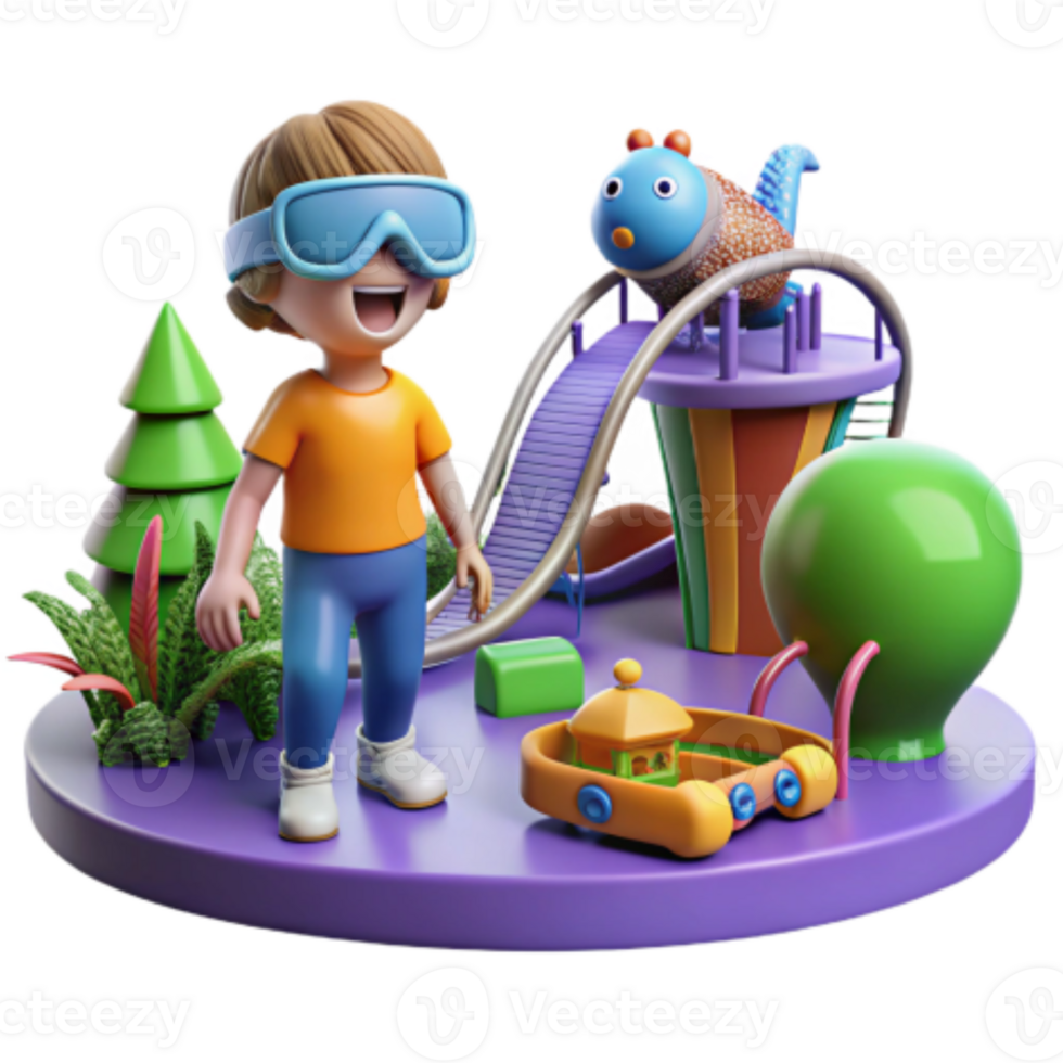 beautiful abstract Child in VR at Playground 3D Render exclusive png