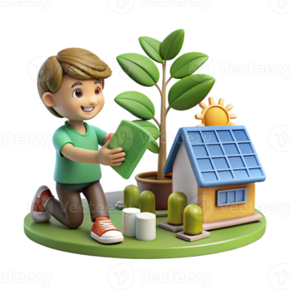 vibrant modern Child Gardening, Sustainable Home, Solar Energy, Green Living high quality png