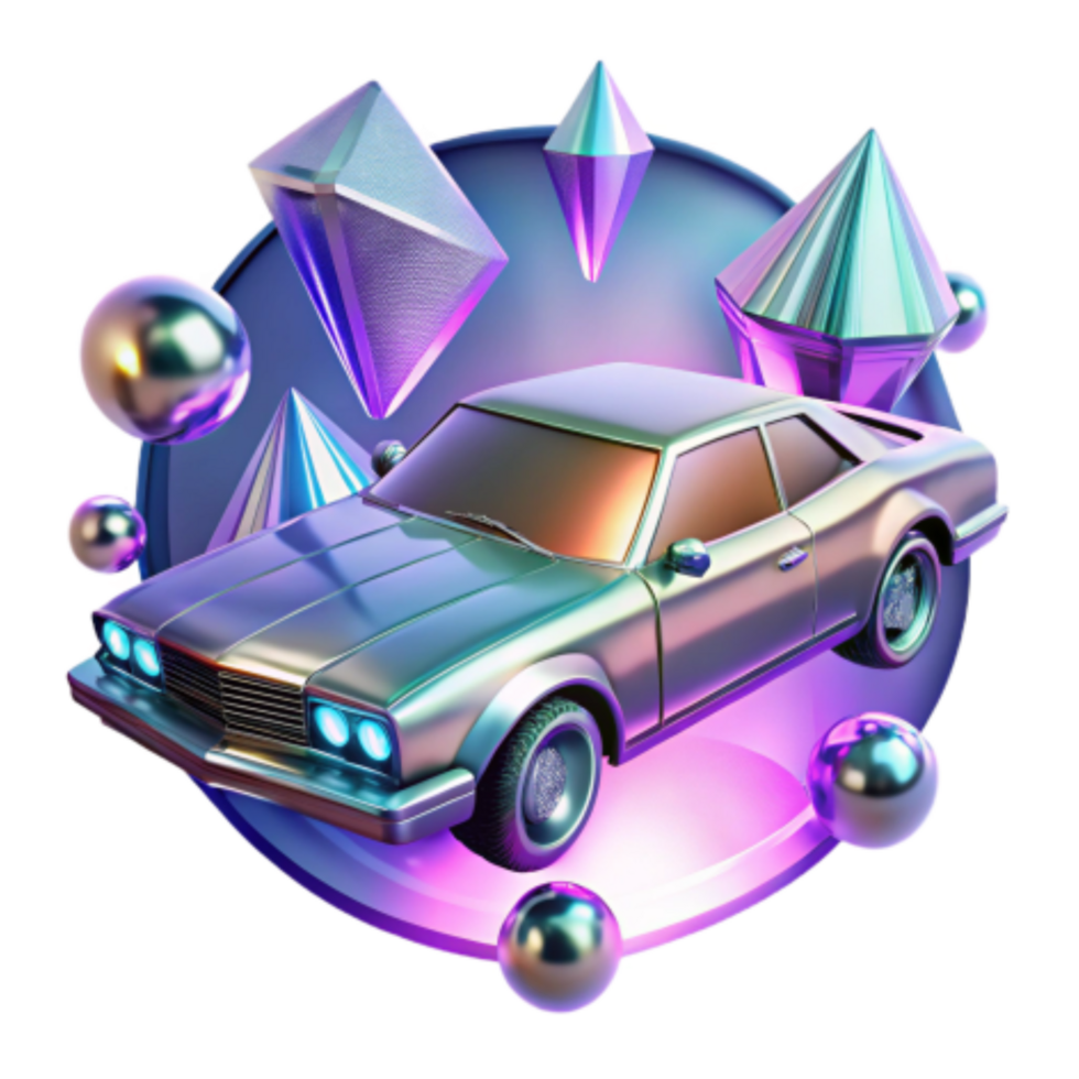 wonderful contemporary Retro Car, Geometric Art, 3D Render premium png