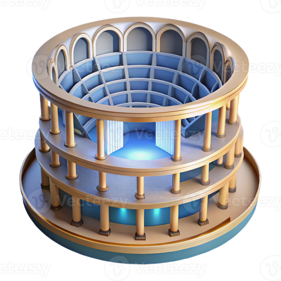extraordinary modern Circular Amphitheater Architectural Design, 3D Model, Columns, Stage, Seating detailed png